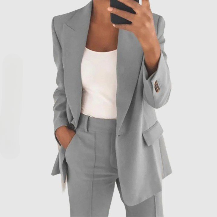 Women’s Two-Piece Suit Set | Tailored Fit & Notch Lapel Blazer | Cotton & Silk Blend | Professional Style