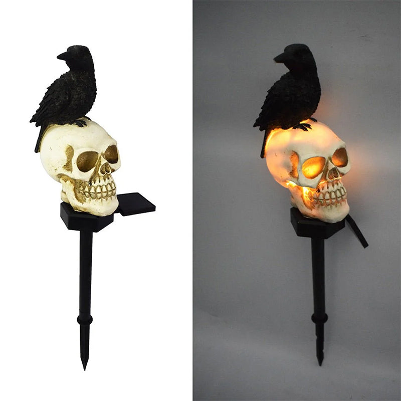 Solar-Powered Halloween Garden Skull and Crow Lights Outdoor Decor