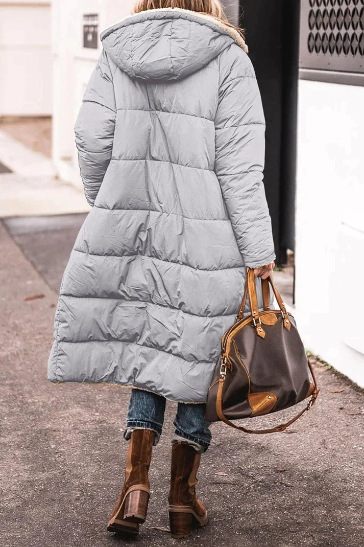 Women’s Long Winter Coat | Teddy Lining & Quilted Design | Reversible Style | Comfortable Warmth
