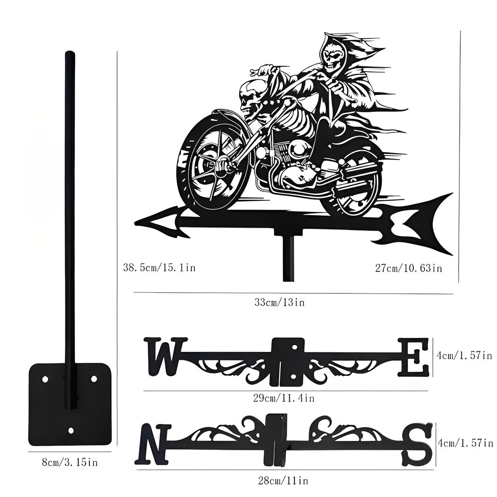 Skull Motorcycle Halloween Weathervane Stainless Steel Outdoor Decor