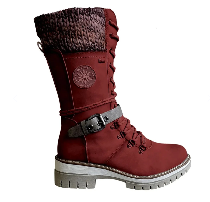 Women’s Knee-High Winter Boots | Water-Repellent PU Leather & Cotton Lining | Non-Slip Sole & Buckle Strap | Warmth and Traction