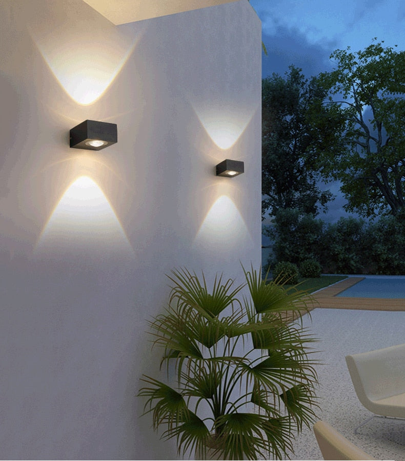 UFO Black Box Waterproof Outdoor LED Wall Lamp, Dual/Single-Sided Warm Light, Black Aluminum, Hardwired, IP Rated Modern Exterior Light, Energy-Saving