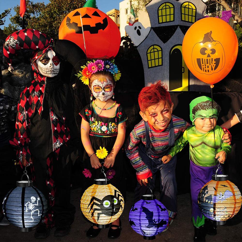 Halloween Hanging Paper Lanterns with Spooky Glow Decorations