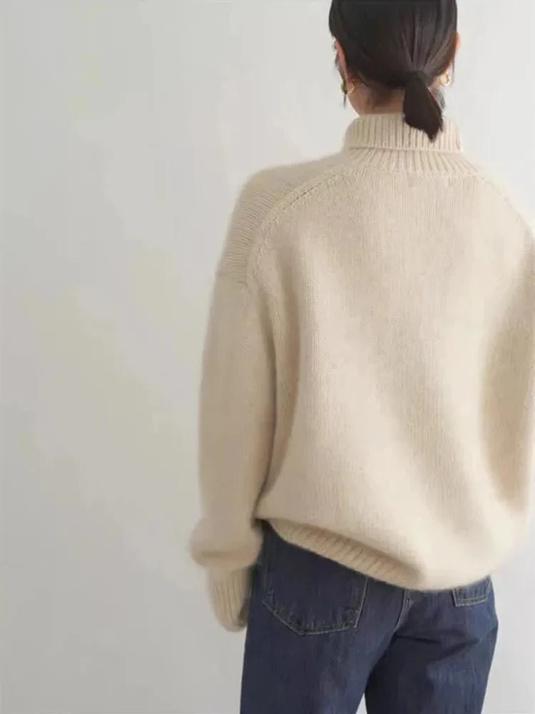 Women’s Turtleneck Sweater | Soft Polyester Knit | Oversized Fit | Versatile Warmth and Style