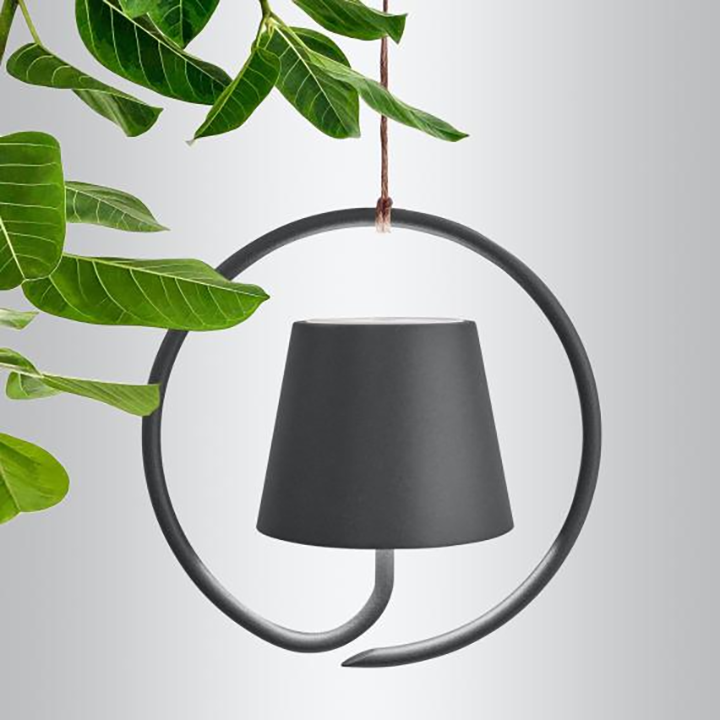 Rechargeable Pendant Light | Circular Ring Frame & Cone Shade | Aluminum & Iron | Warm Ambient Lighting