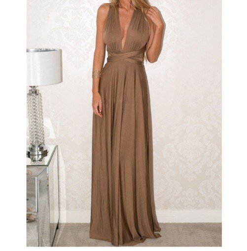Women’s Maxi Evening Dress | Halter Neck & Cross-Back Straps | Polyester Fabric | Comfortable Fit