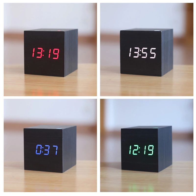 Digital Desk Clock | Bamboo Wood Cube Design | Compact 2.36 in Size | Easy-to-Read LED Display