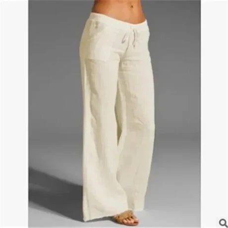 Women’s Linen Wide-Leg Pants | Drawstring Waist & Pockets | Breathable Fabric | Comfortable Fit