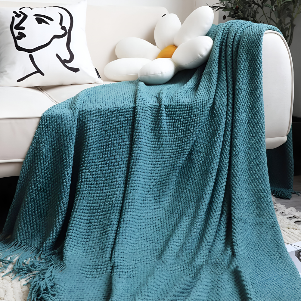 Plaid Blanket | Coarse Knit | All-Season Comfort | Acrylic