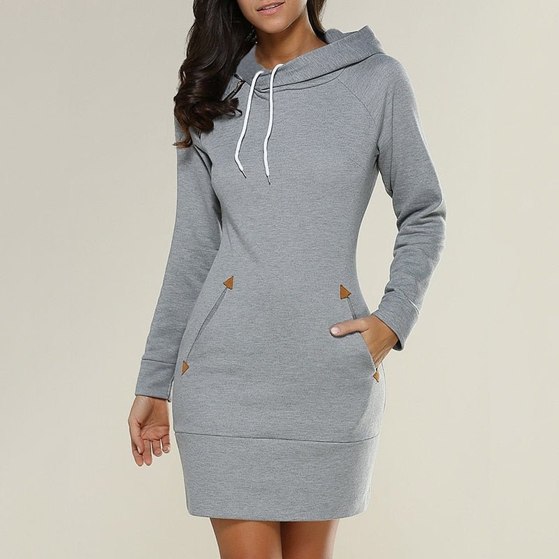 Women’s Hoodie Dress | Cozy Knit Fabric & Front Pockets | Above-the-Knee Length | Versatile Casual Wear