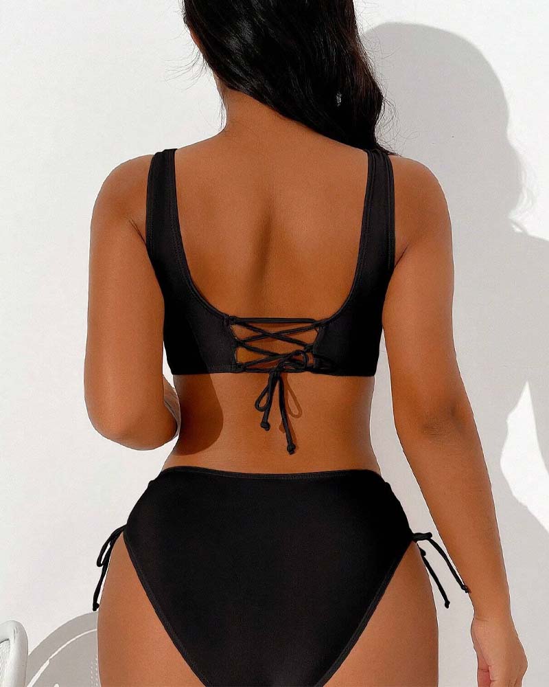 Women’s Bikini Set | Lace-Up Back & Drawstring Tie Side | Nylon Elastane Blend | Slim Fit Vacation Style