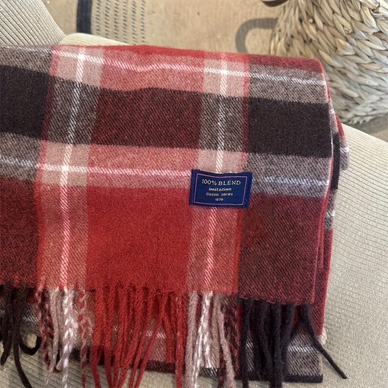 Wool-Blend Scarf | Tartan Pattern | Warm and Comfortable | Wool