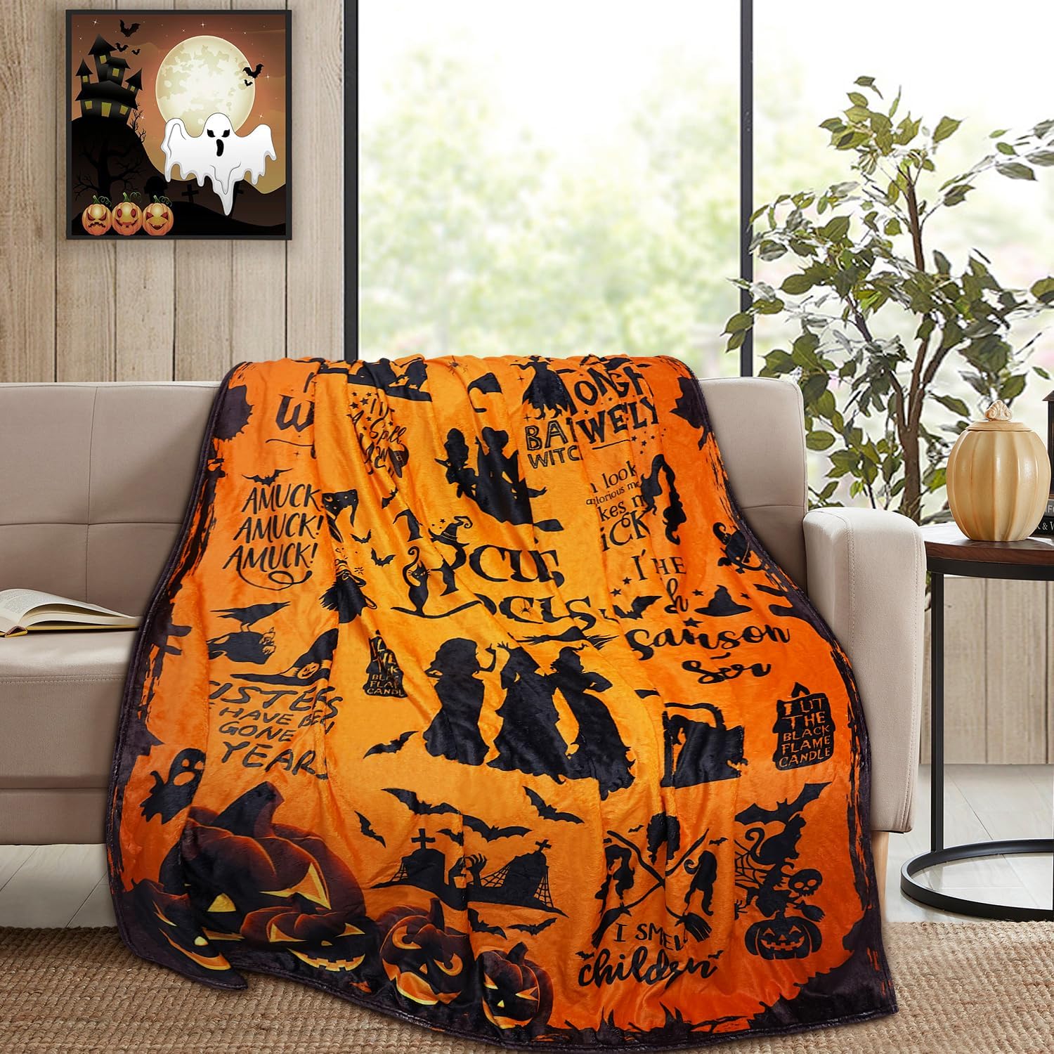 Halloween Pumpkin Pattern Cozy All-Season Stain-Resistant Blanket