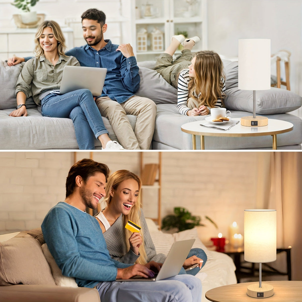 Set of 2 Touch-Controlled USB-Enabled Dimmable Table Lamps