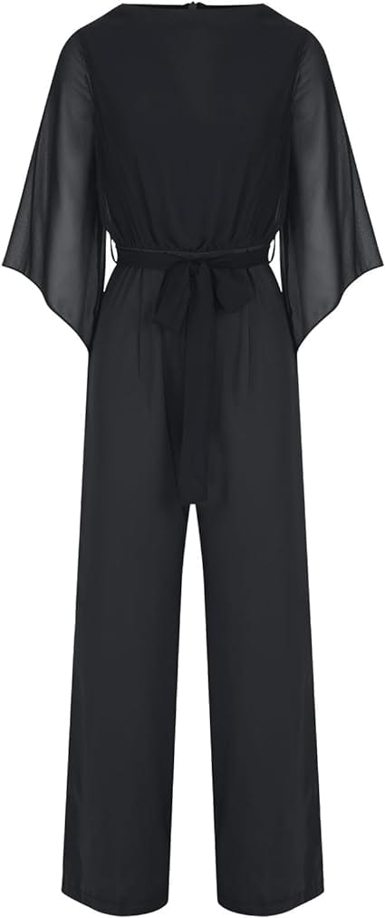 Women’s Jumpsuit | Wrap Front & Wide Leg | Polyester & Chiffon | Comfortable Fit