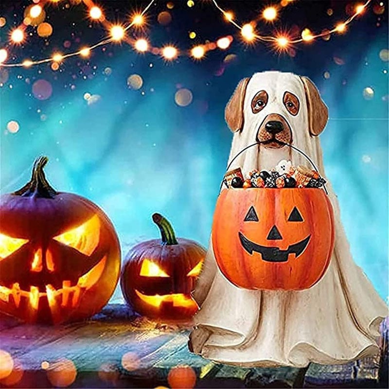 Life-Size Halloween Ghost Dog Candy Bowl Decoration