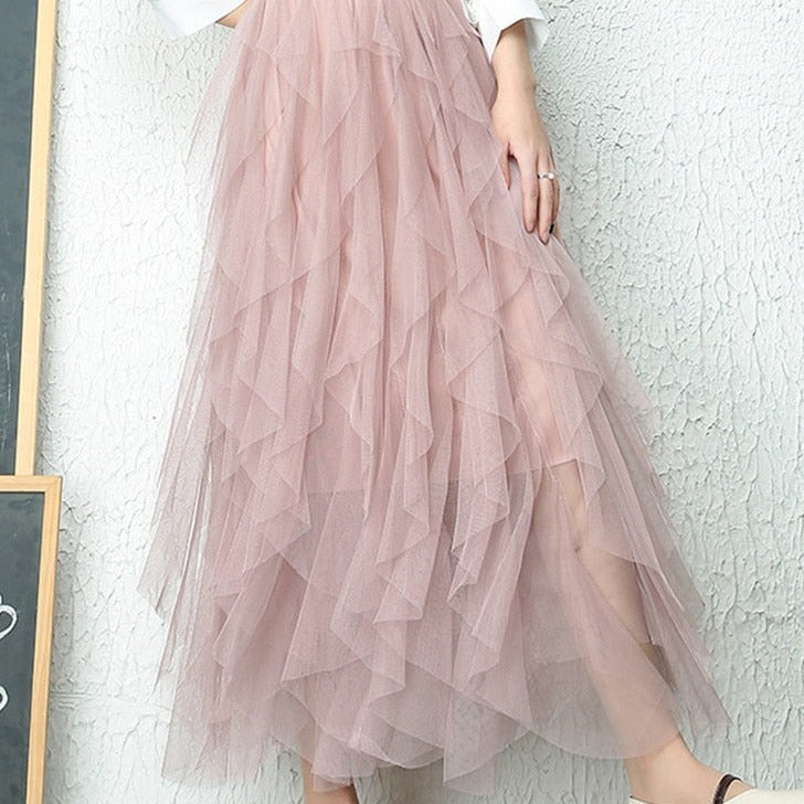 Women’s Skirt | Layered Pleated Tulle Midi | High-Waisted Knit | Comfortable Stylish Fit