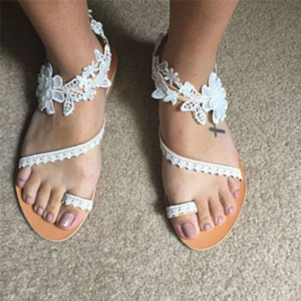 Women’s Lace Flat Sandals | Floral Pattern & Ankle Strap | Rubber Outsole | Lightweight Comfort