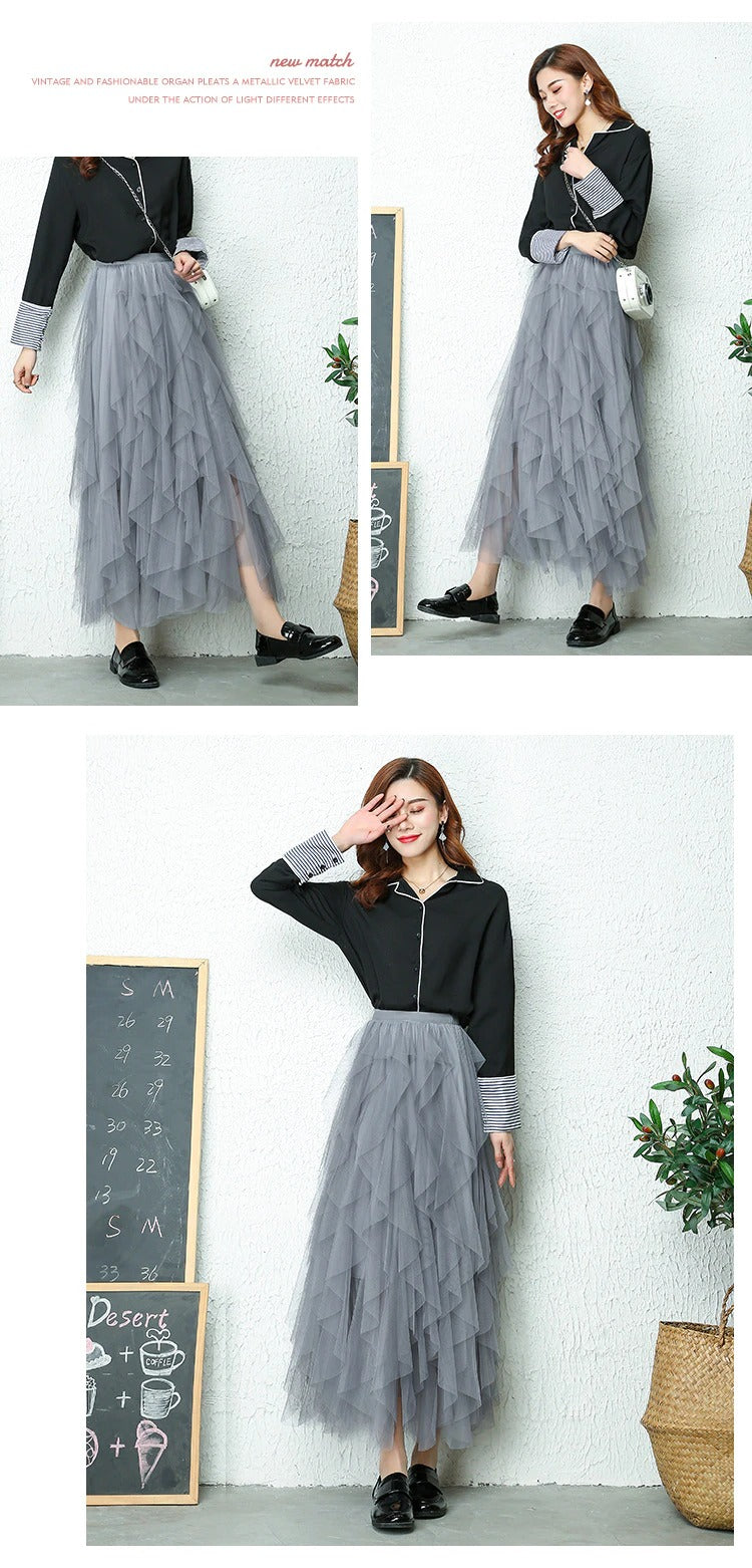 Women’s Skirt | Layered Pleated Tulle Midi | High-Waisted Knit | Comfortable Stylish Fit