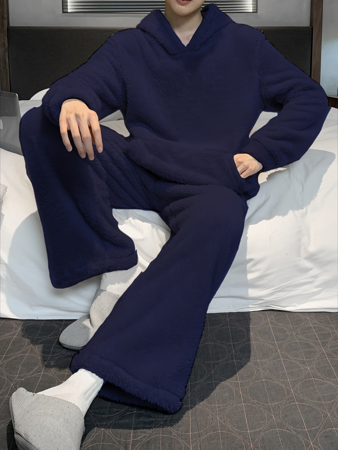 Men's Velvet Pajama Set | Hooded Warmth | Cozy Soft Comfort | Polyester