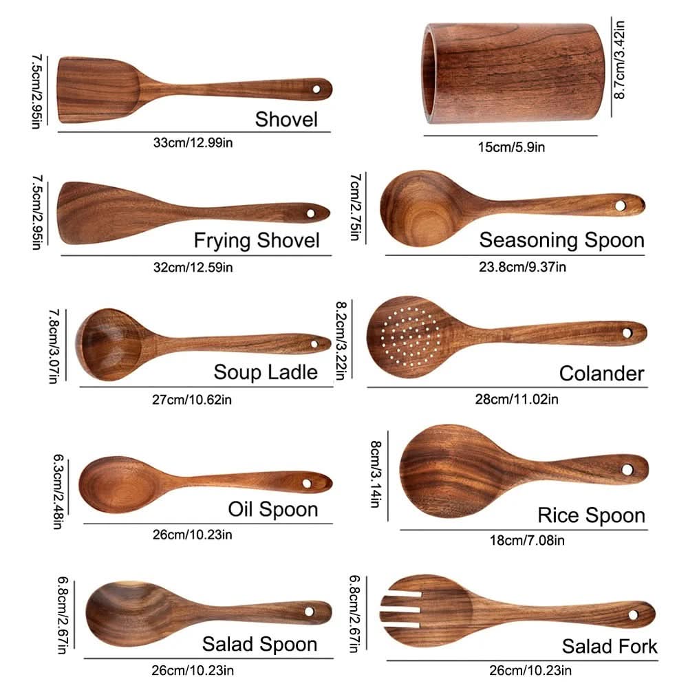 Elegant Teak Wood Cooking Utensil Collection for Modern Chefs