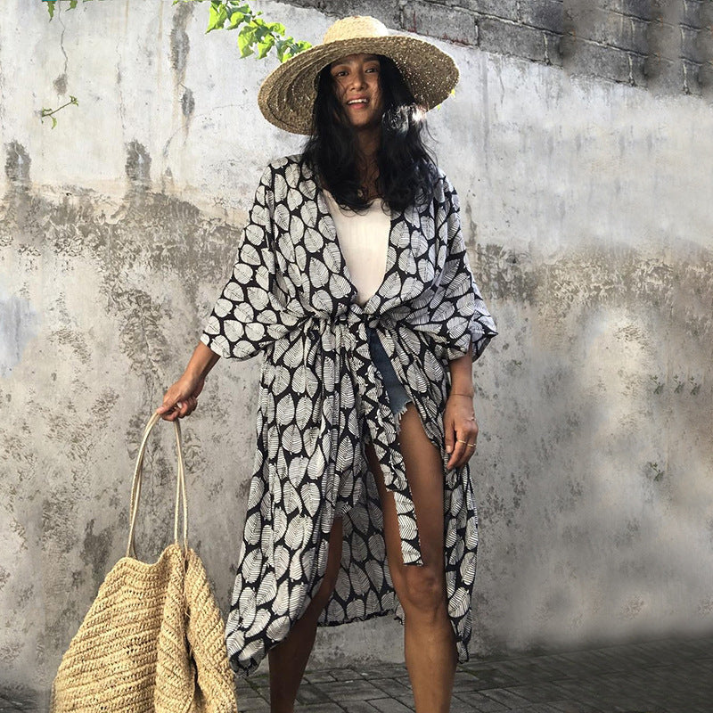 Women’s Beach Cover-Up Dress | Lightweight Kimono Style with Tie Belt | Breathable Fabric | Versatile Resort Wear