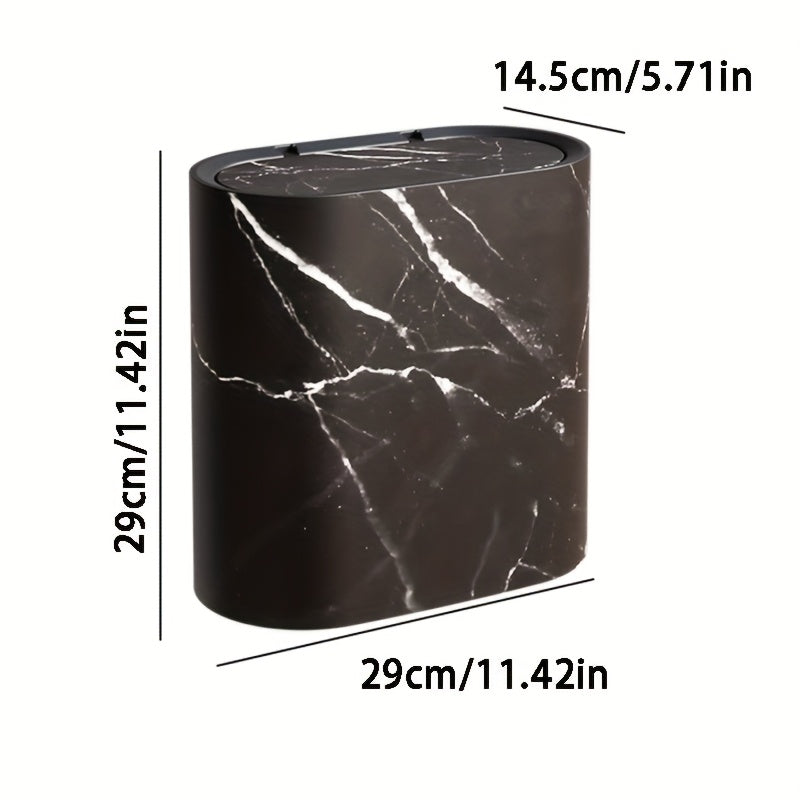 Elegant Marble Design Waste Bin | Chic Kitchen & Bath Can with Lid