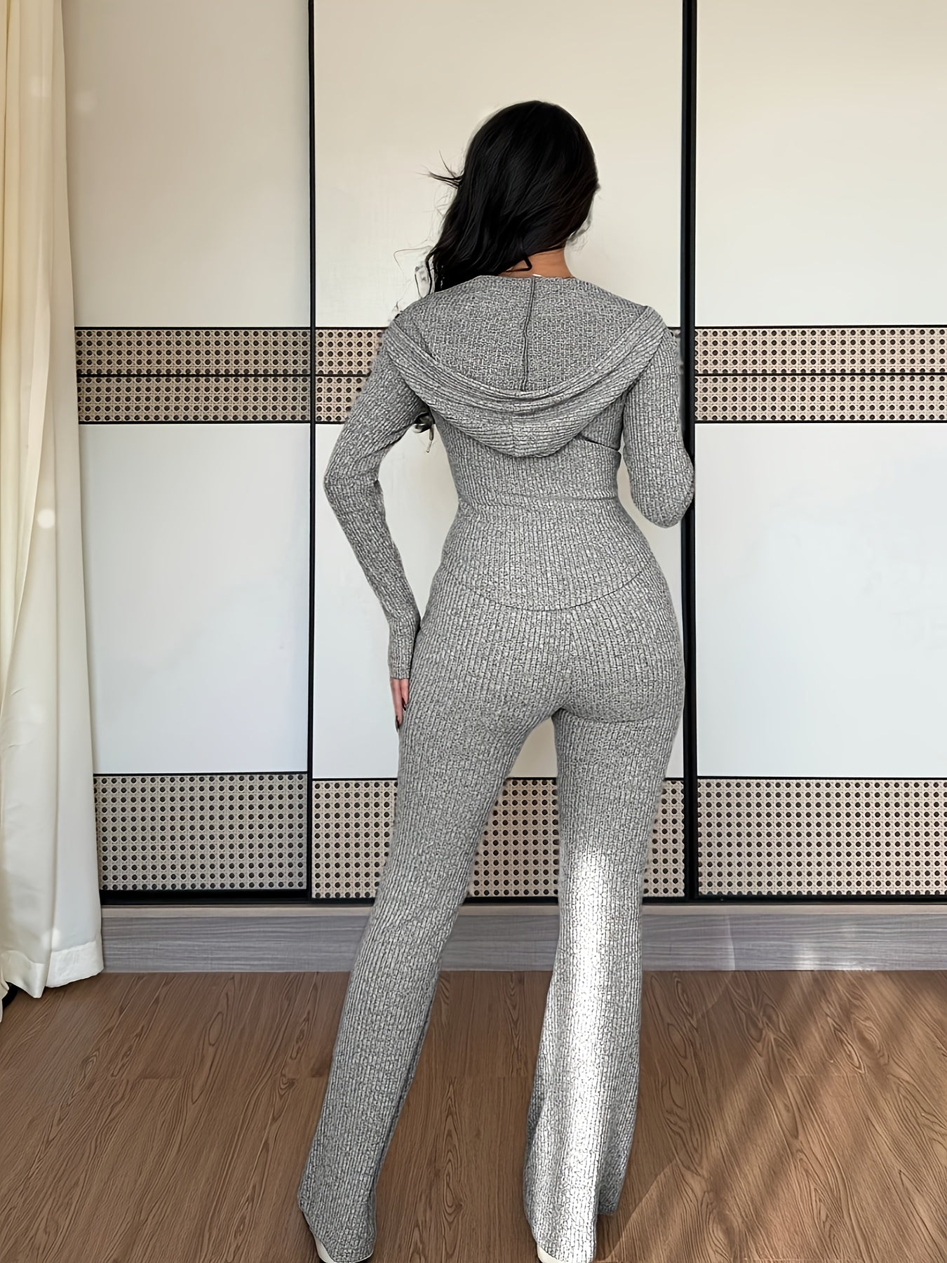 Women’s Two-Piece Set | Hooded Zip Jacket | Stretchy Comfort Fit | Polyester