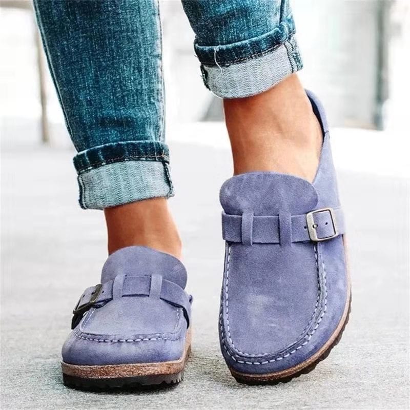 Men’s Moccasin-Style Slip-On Loafers | Buckle-Adjustable Strap | Suede-Like Upper & Cork Midsole | Comfortable Casual Footwear