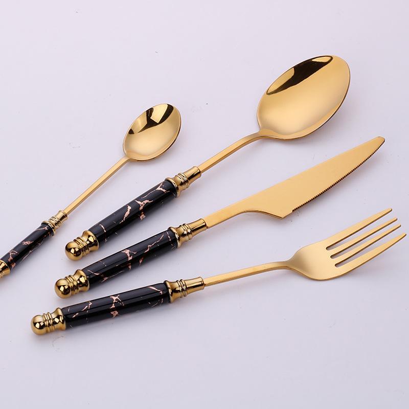 Emerald Essence Cutlery Set with Marble Handles