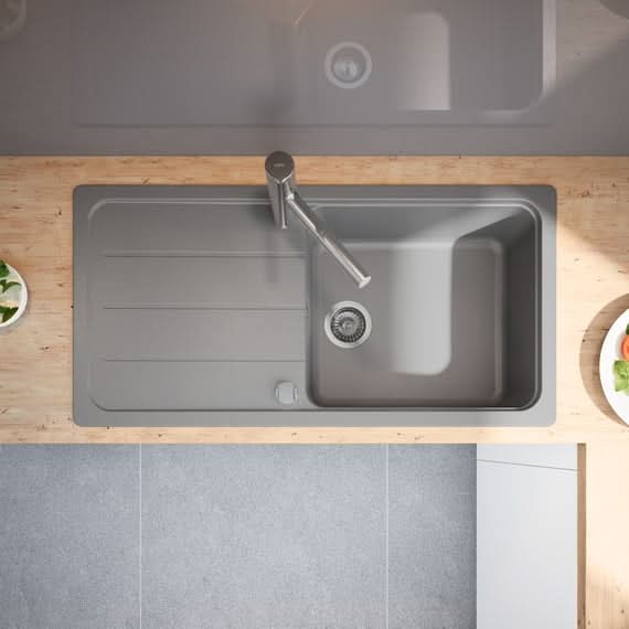 Sophisticated 50 Ceramic Sink in Tranquil Stone Gray