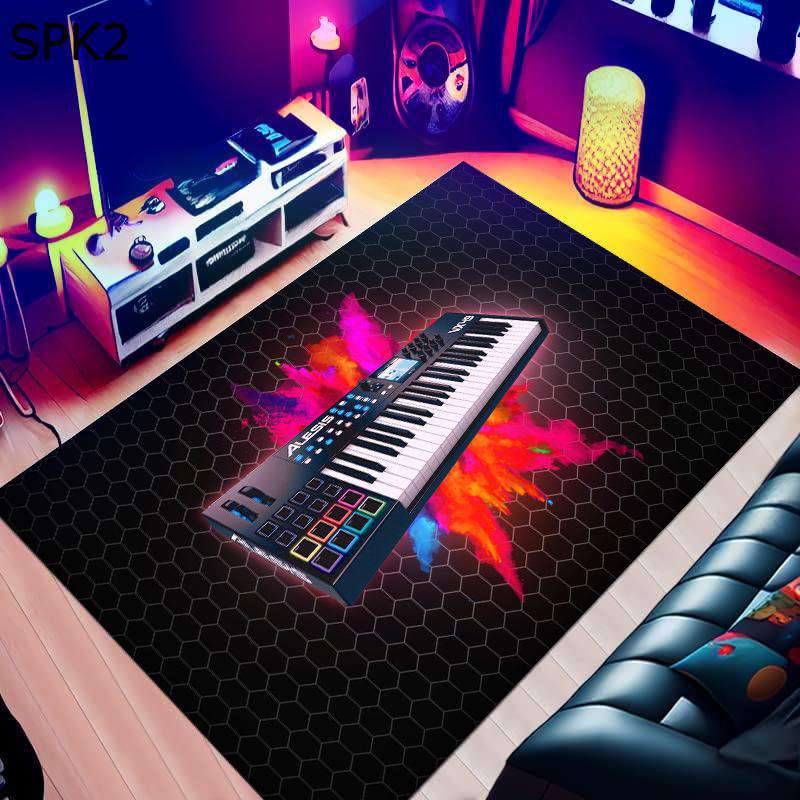 Retro Melody Guitar Design Area Rug with Cozy Flannel and Grip Backing