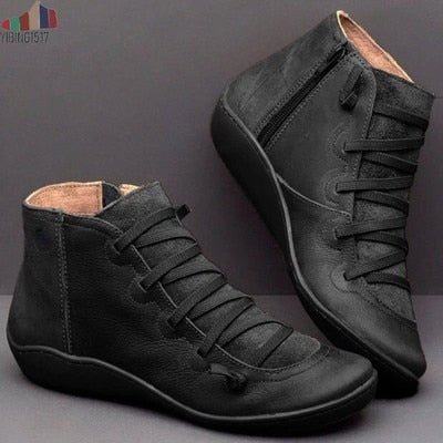 Women’s Ankle Boots | High-Quality PU Leather & Cozy Lining | Side Zipper & Adjustable Laces | Versatile Fashion Colors