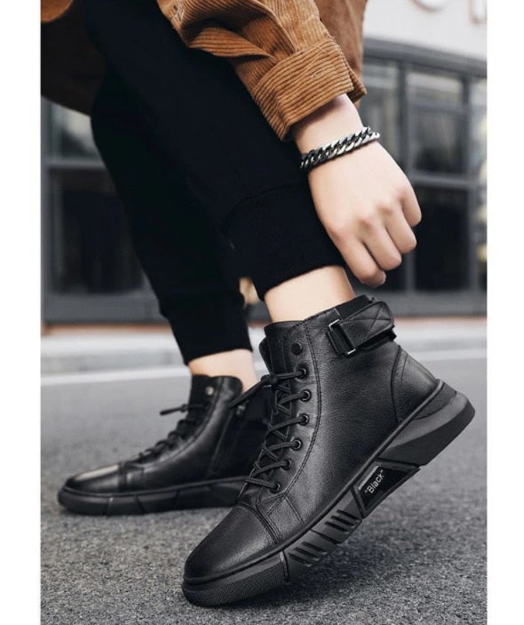 Men's Leather Boots | Durable Black Leather | Non-Slip Rubber Sole & Shock-Absorbing Insole | Comfortable Fit
