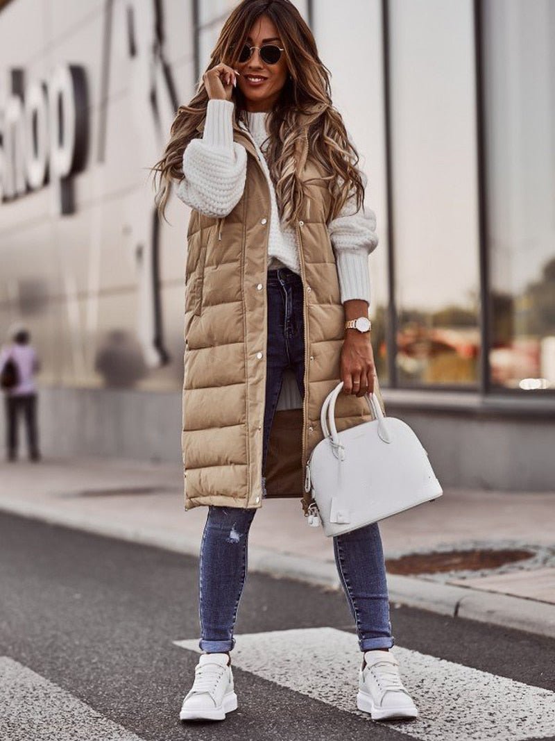 Women’s Quilted Vest | Knee-Length Design | Acetate Fiber | Comfortable Layering