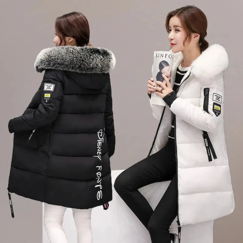 Women’s Quilted Down Jacket | Large Fur Collar & Hood | High-Quality Durable Material | Figure-Hugging Fit
