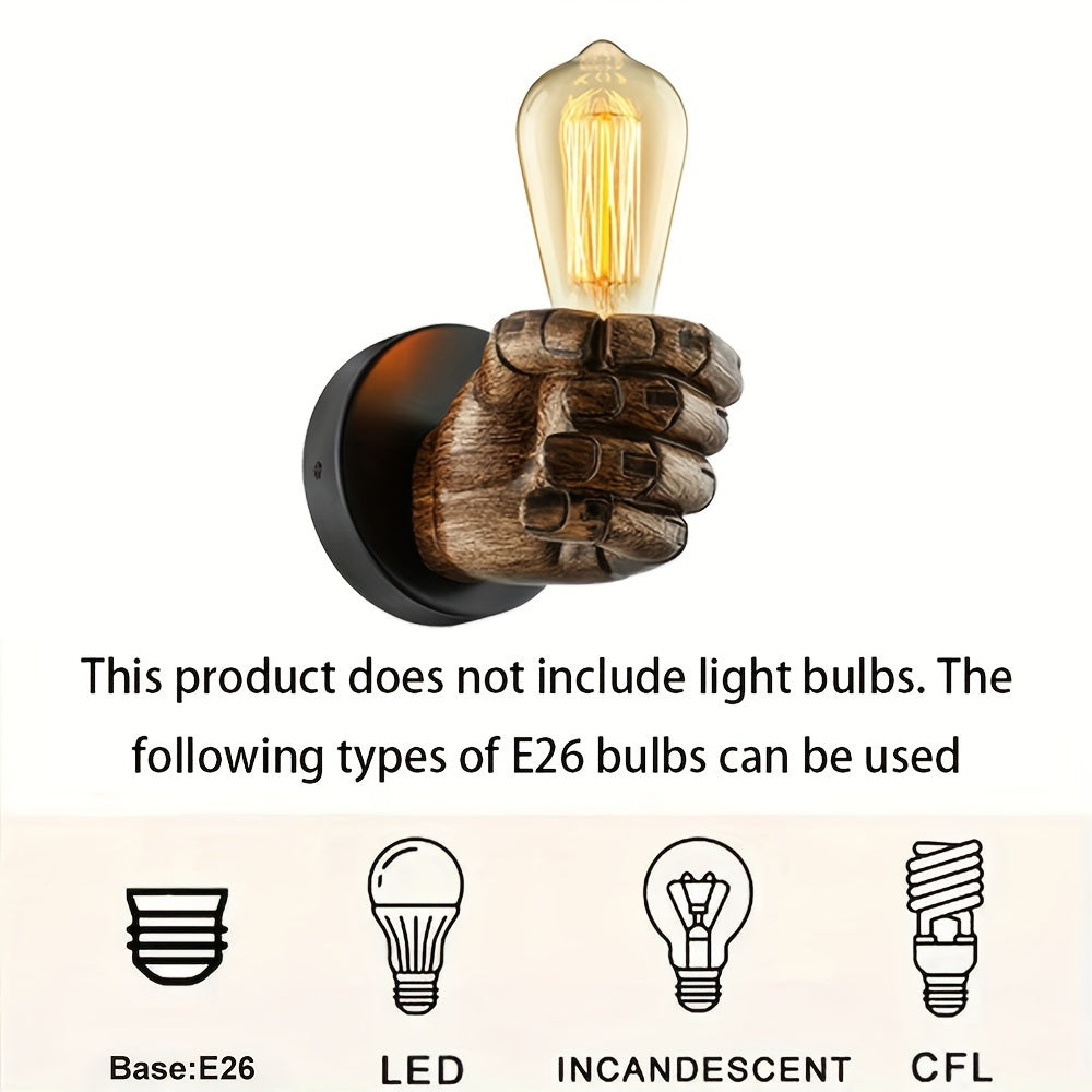 Sculptural Hand Design Wall Light with E26 Socket for Industrial Decor