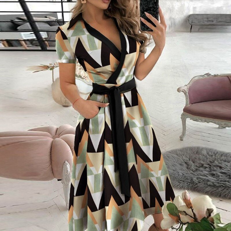Women’s Wrap Dress | Adjustable Waist Tie & V-Neck | Polyester Fabric | Comfortable Fit for Summer