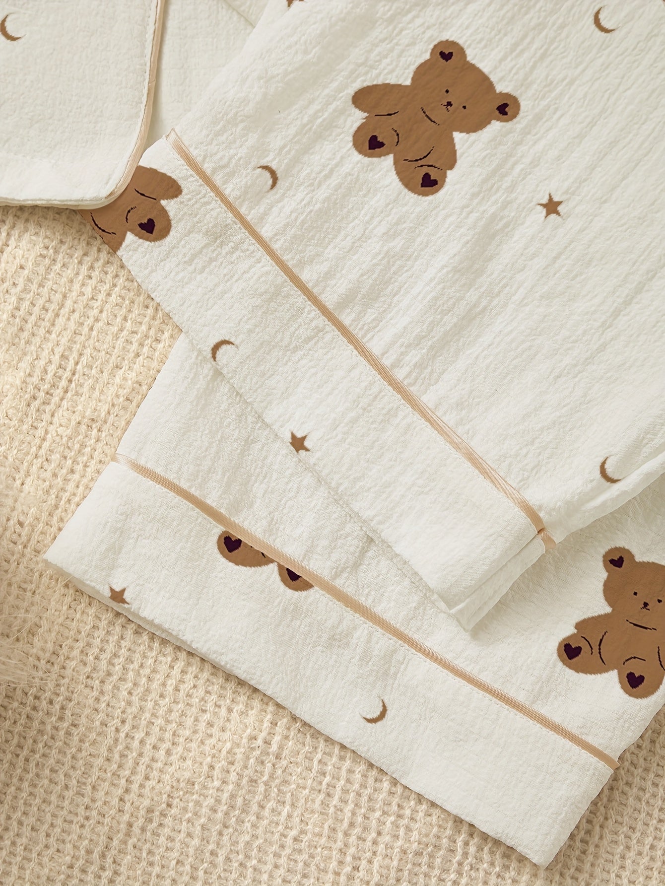 Long Sleeve Pajama Set | Cartoon Bear Print | Cozy Warm Comfort | Polyester