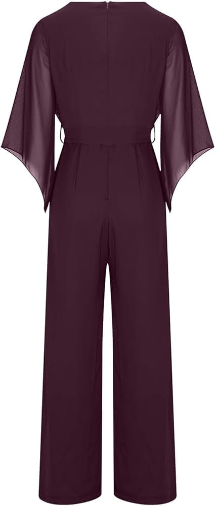 Women’s Jumpsuit | Wrap Front & Wide Leg | Polyester & Chiffon | Comfortable Fit