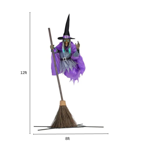 Life-Size Flying Witch Halloween Animatronic with Glowing Eyes and Sounds