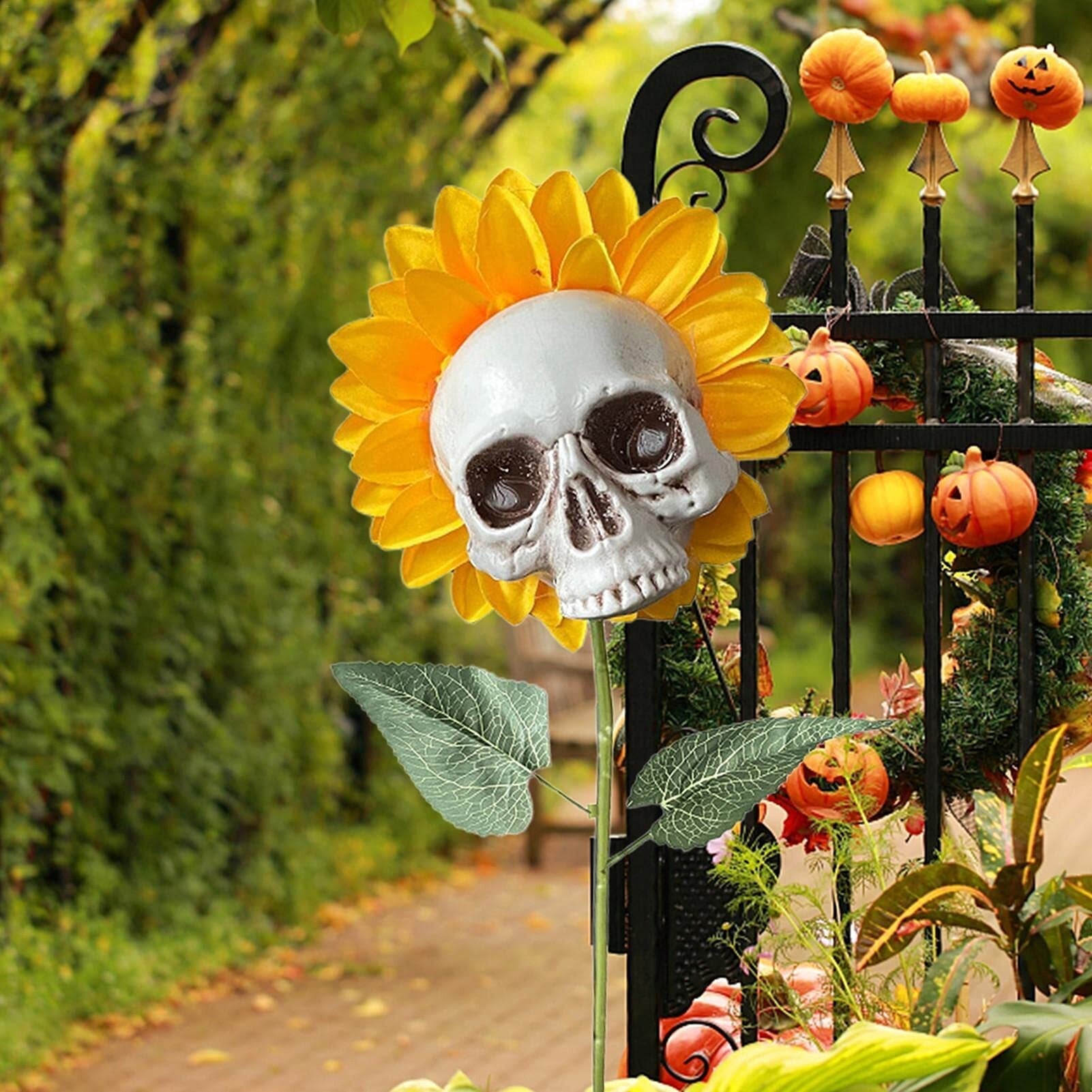 Handmade Halloween Sunflower Skull Decoration with Durable Plastic