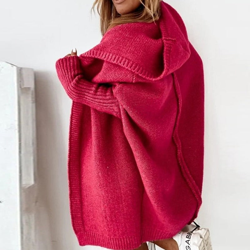 Women's Oversized Hooded Cardigan | Soft Knit with Batwing Sleeves | Longline Style | Cozy Layering for Autumn