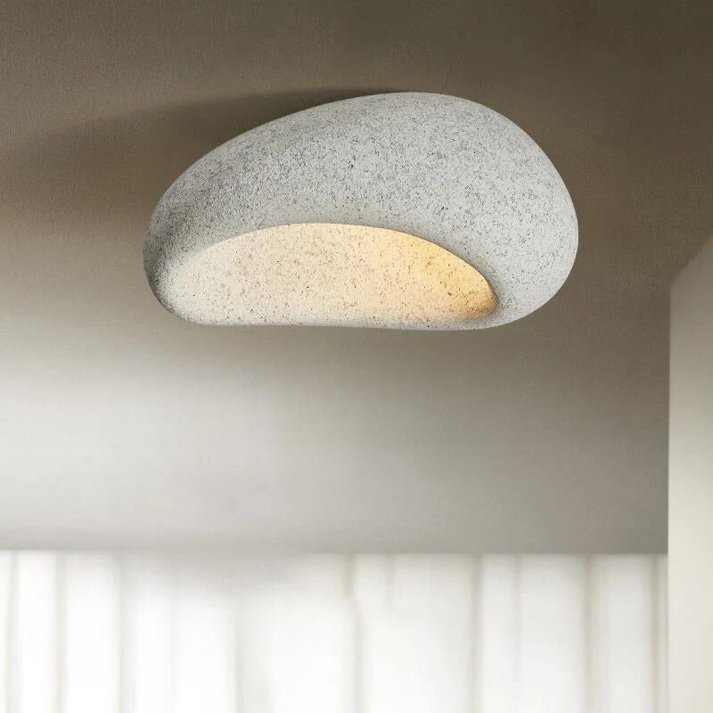 Ceiling Light | Pebble-Shaped Wabi-Sabi Design | Resin & Metal | Warm White LED Ambient Lighting
