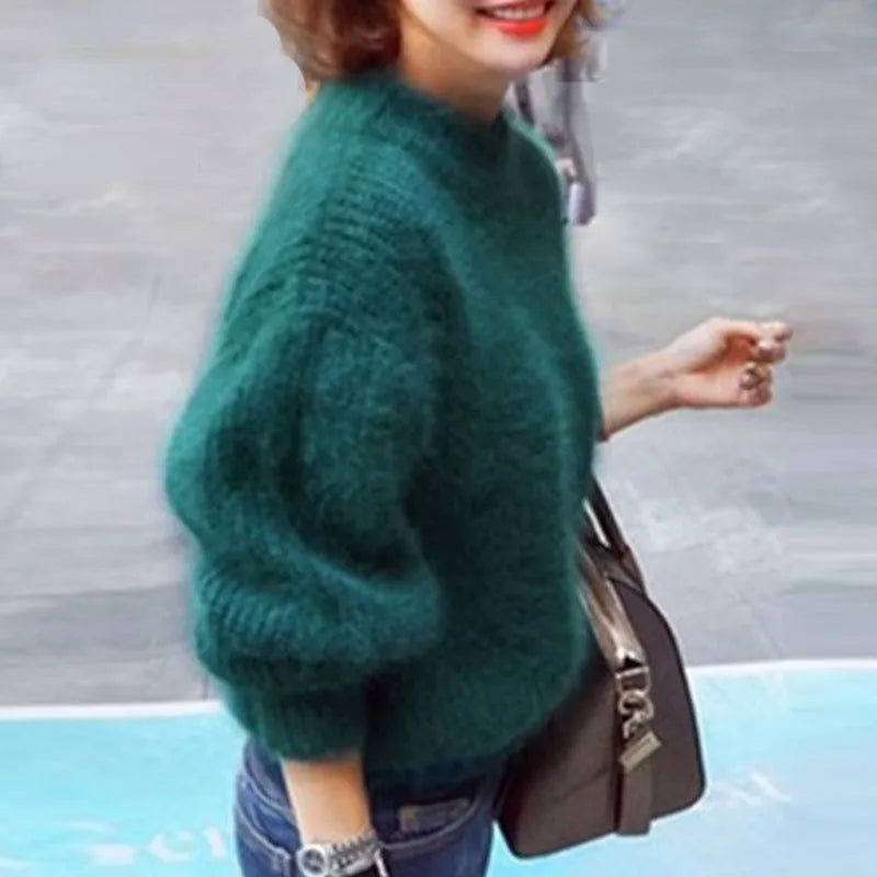 Women’s Sweater | Loose Knit Angora & Voluminous Sleeves | Oversized Cozy Fit