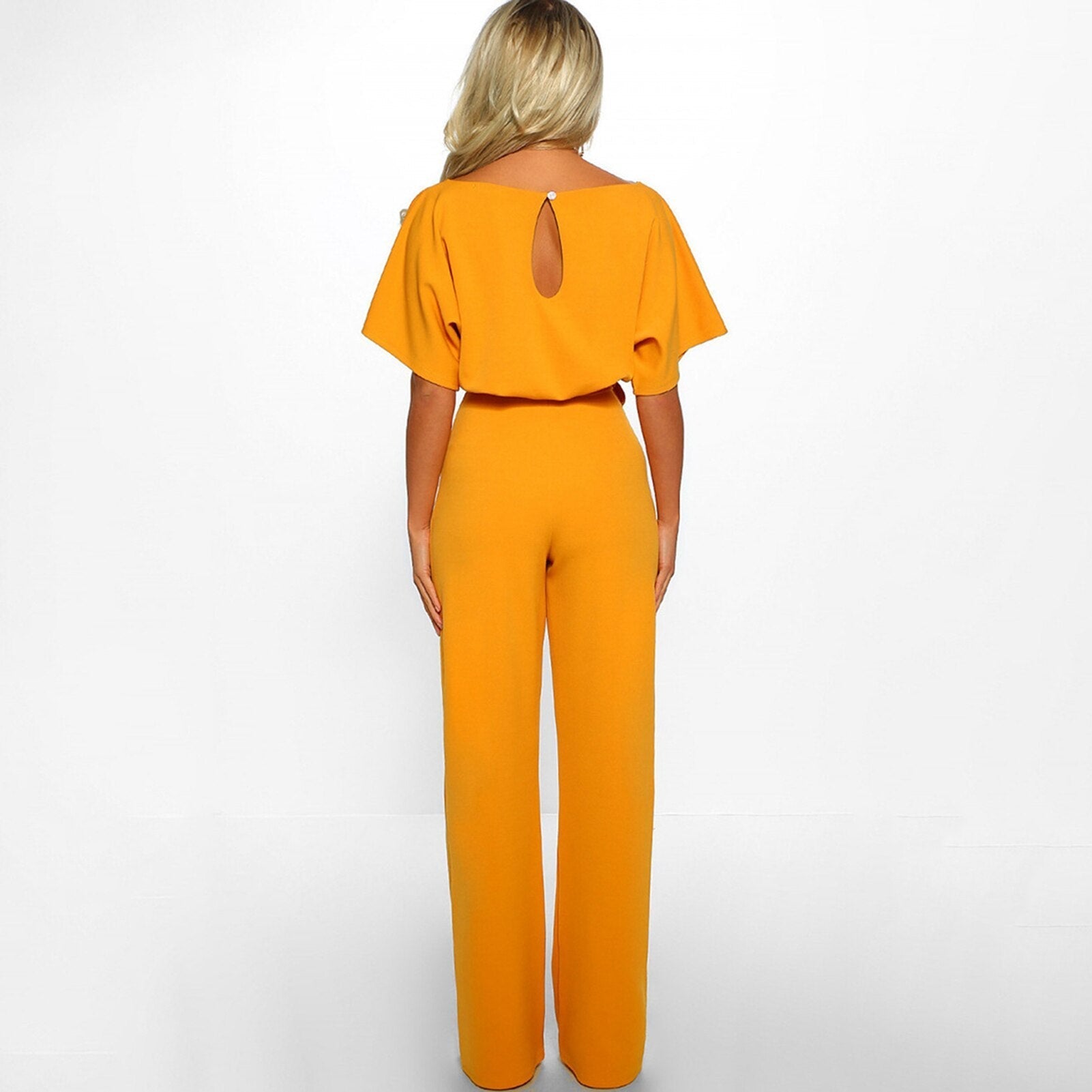 Women's Wide-Leg Jumpsuit | Short Flutter Sleeves & Waist Tie | Polyester | Summer Wear