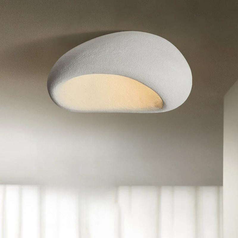 Ceiling Light | Pebble-Shaped Wabi-Sabi Design | Resin & Metal | Warm White LED Ambient Lighting