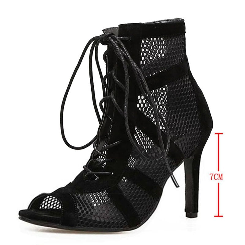 Women’s High Heel Sandals | Lace and Mesh Design | Peep-Toe Stiletto | Comfortable Fit