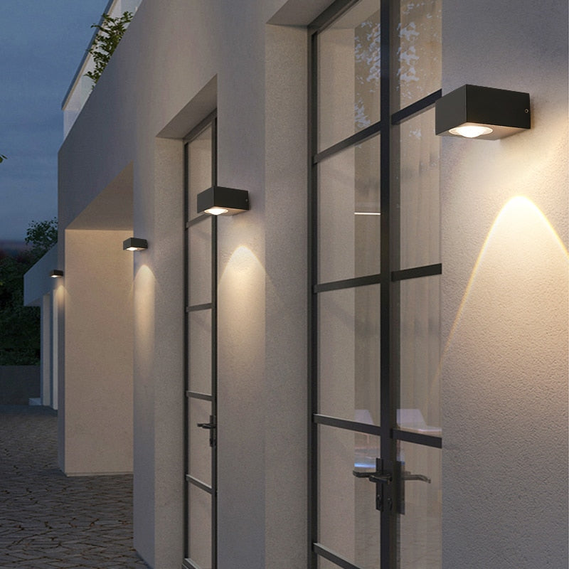 UFO Black Box Waterproof Outdoor LED Wall Lamp, Dual/Single-Sided Warm Light, Black Aluminum, Hardwired, IP Rated Modern Exterior Light, Energy-Saving