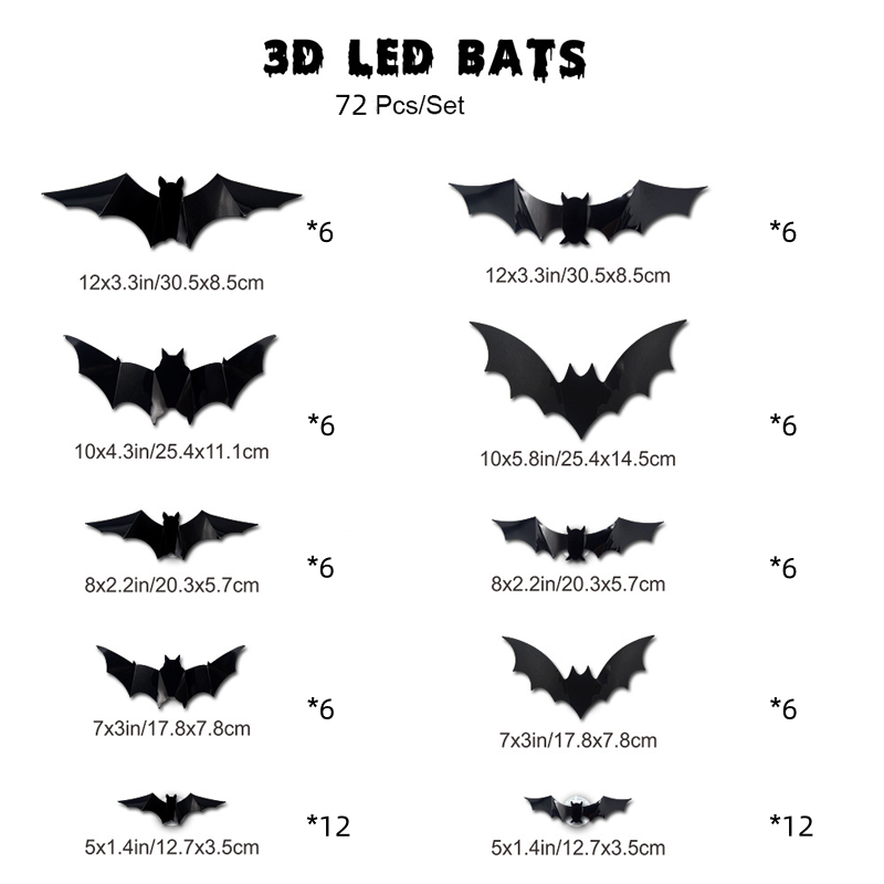 3D LED Bat Wall Decorations with Purple Glow for Halloween